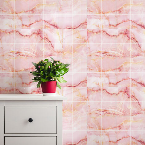 Sticker Mural Carrelage adhésif Cuisine Salle de Bain - 24 STICKERS CARRELAGES MARBRE ROSE DE PUNTA CANA - 24stickers10x10cm