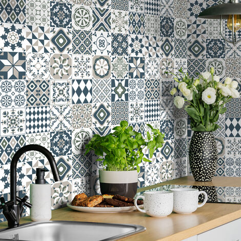 Sticker Mural Carrelage adhésif Cuisine Salle de Bain - 30 STICKERS CARREAUX DE CIMENT AZULEJOS DONITO - 30stickers10x10cm