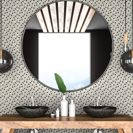 Sticker Mural Carrelage adhésif Cuisine Salle de Bain - 30 STICKERS CARREAUX DE CIMENT EFFET MARBRÉ BLANC BEIGE ET NOIR - 30stickers15x15cm