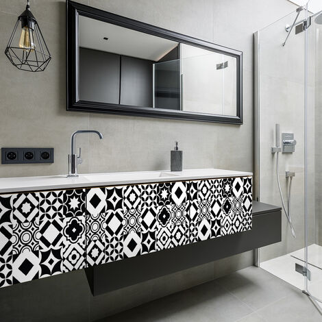 Sticker Mural Carrelage adhésif Cuisine Salle de Bain - 30 STICKERS CARREAUX DE CIMENT MEUBLE GONGORA - 30stickers20x20cm