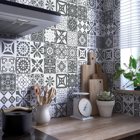 Sticker Mural Carrelage adhésif Cuisine Salle de Bain - 30 STICKERS CARREAUX DE CIMENT NUANCES DE GRIS VARSOVIE - 30stickers15x15cm
