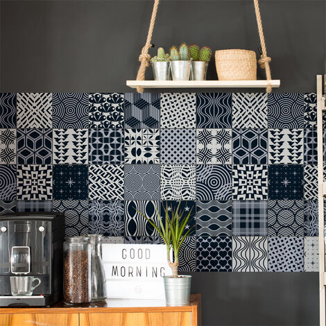 Sticker Mural Carrelage adhésif Cuisine Salle de Bain - 30 STICKERS CARREAUX DE CIMENT SCANDINAVE ODIN - 30stickers20x20cm