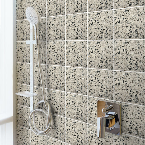Sticker Mural Carrelage adhésif Cuisine Salle de Bain - 30 STICKERS CARREAUX DE CIMENT TERRAZZO KIAH - 30stickers10x10cm