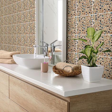 Sticker Mural Carrelage adhésif Cuisine Salle de Bain - 30 STICKERS CARREAUX DE CIMENT TERRAZZO PEDRO - 30stickers10x10cm