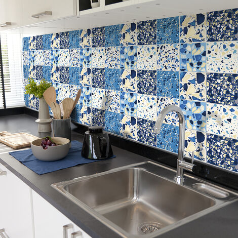 Sticker Mural Carrelage adhésif Cuisine Salle de Bain - 30 STICKERS CARREAUX DE CIMENT TERRAZZO YUMI - 30stickers10x10cm