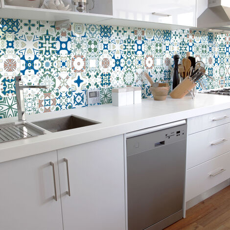 Sticker Mural Carrelage adhésif Cuisine Salle de Bain - 30 STICKERS CARRELAGES AZULEJOS CYNDIA - 30stickers10x10cm