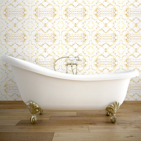Sticker Mural Carrelage adhésif Cuisine Salle de Bain - 30 STICKERS CARRELAGES EFFET MARBRÉ DORÉ CHIC - 30stickers10x10cm