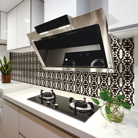 Sticker Mural Carrelage adhésif Cuisine Salle de Bain - 30 STICKERS CARRELAGES EFFET MARBRÉE NOIRE LIGNE DORÉE - 30stickers10x10cm