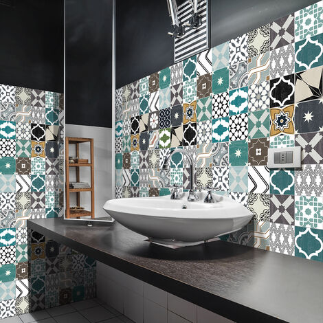 Sticker Mural Carrelage adhésif Cuisine Salle de Bain - 60 STICKERS CARREAUX DE CIMENT AUTHENTIQUES ALAMEA - 60stickers20x20cm