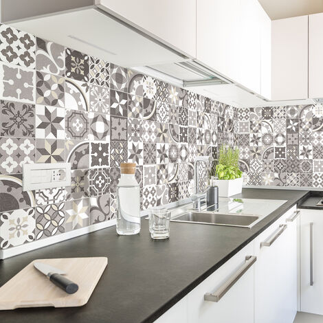 Sticker Mural Carrelage adhésif Cuisine Salle de Bain - 60 STICKERS CARREAUX DE CIMENT AUTHENTIQUES EZIO - 60stickers20x20cm
