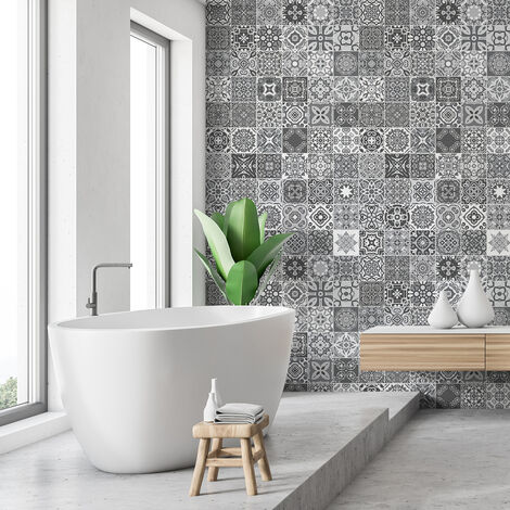 Sticker Mural Carrelage adhésif Cuisine Salle de Bain - 60 STICKERS CARREAUX DE CIMENT AZULEJOS ADALIA - 60stickers20x20cm