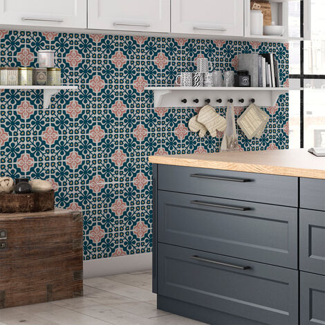 Sticker Mural Carrelage adhésif Cuisine Salle de Bain - 60 STICKERS CARREAUX DE CIMENT AZULEJOS APOLLO - 60stickers20x20cm