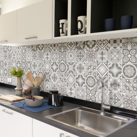Sticker Mural Carrelage adhésif Cuisine Salle de Bain - 60 STICKERS CARREAUX DE CIMENT AZULEJOS BERNEDO - 60stickers20x20cm