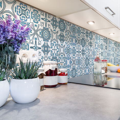 Sticker Mural Carrelage adhésif Cuisine Salle de Bain - 60 STICKERS CARREAUX DE CIMENT AZULEJOS CARMENA - 60stickers20x20cm