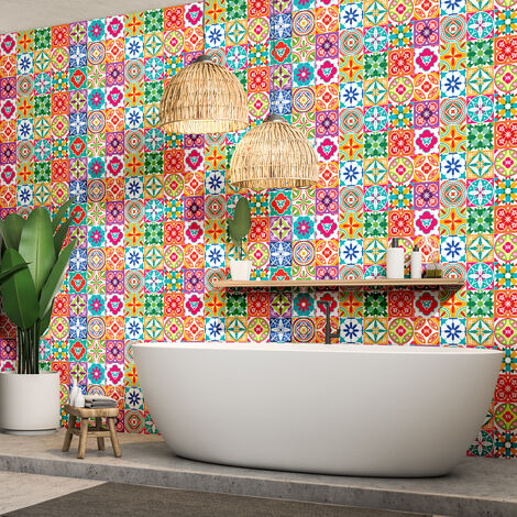 Sticker Mural Carrelage adhésif Cuisine Salle de Bain - 60 STICKERS CARREAUX DE CIMENT AZULEJOS CLARIA - 60stickers20x20cm