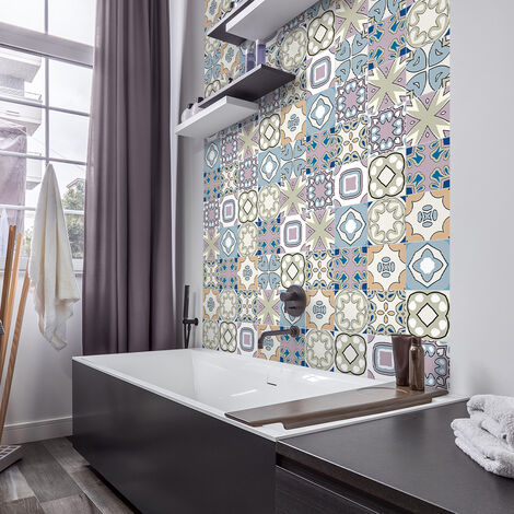 Sticker Mural Carrelage adhésif Cuisine Salle de Bain - 60 STICKERS CARREAUX DE CIMENT AZULEJOS DONA - 60stickers20x20cm