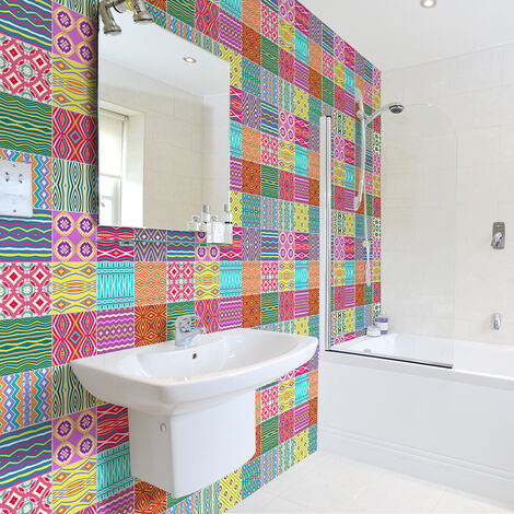 Sticker Mural Carrelage adhésif Cuisine Salle de Bain - 60 STICKERS CARREAUX DE CIMENT AZULEJOS DORIAH - 60stickers20x20cm
