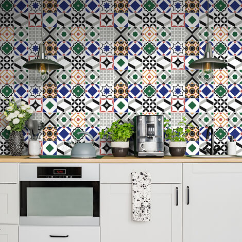 Sticker Mural Carrelage adhésif Cuisine Salle de Bain - 60 STICKERS CARREAUX DE CIMENT AZULEJOS EDIAH - 60stickers20x20cm