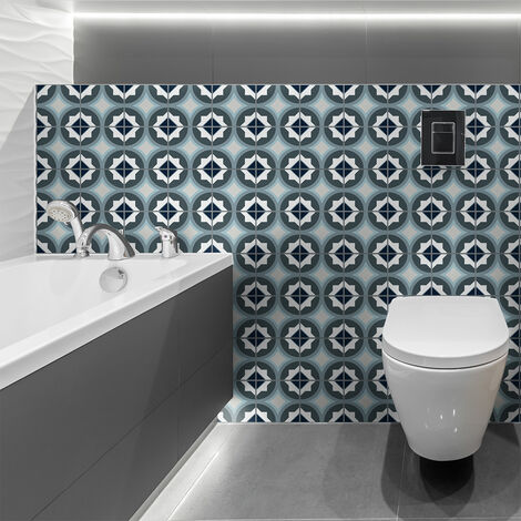 Sticker Mural Carrelage adhésif Cuisine Salle de Bain - 60 STICKERS CARREAUX DE CIMENT AZULEJOS ESTELA - 60stickers20x20cm