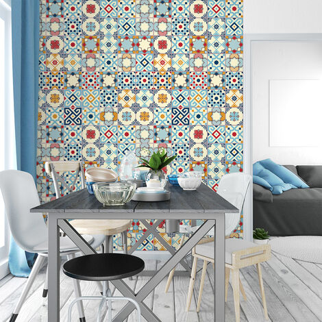 Sticker Mural Carrelage adhésif Cuisine Salle de Bain - 60 STICKERS CARREAUX DE CIMENT AZULEJOS GRACIANO - 60stickers20x20cm