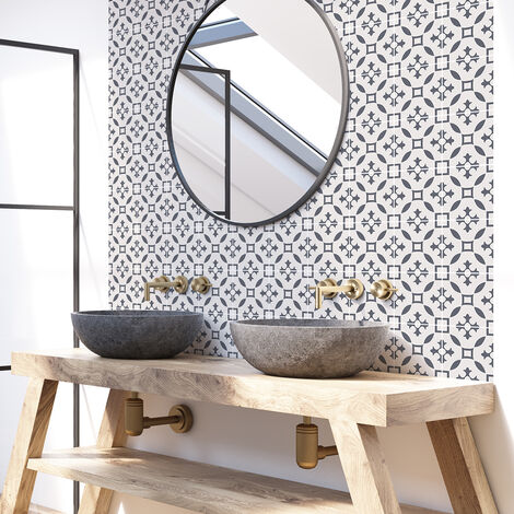 Sticker Mural Carrelage adhésif Cuisine Salle de Bain - 60 STICKERS CARREAUX DE CIMENT AZULEJOS GRETA - 60stickers20x20cm