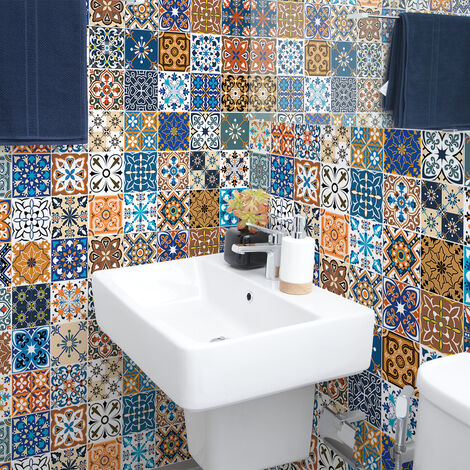Sticker Mural Carrelage adhésif Cuisine Salle de Bain - 60 STICKERS CARREAUX DE CIMENT AZULEJOS KATHLINA - 60stickers20x20cm