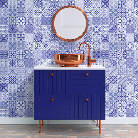 Sticker Mural Carrelage adhésif Cuisine Salle de Bain - 60 STICKERS CARREAUX DE CIMENT AZULEJOS LEAH - 60stickers20x20cm
