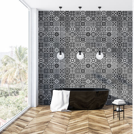 Sticker Mural Carrelage adhésif Cuisine Salle de Bain - 60 STICKERS CARREAUX DE CIMENT AZULEJOS LIANA - 60stickers20x20cm
