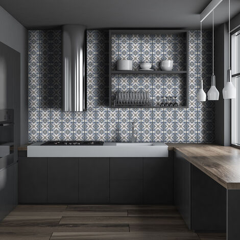 Sticker Mural Carrelage adhésif Cuisine Salle de Bain - 60 STICKERS CARREAUX DE CIMENT AZULEJOS LOÉLINA - 60stickers20x20cm