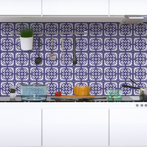 Sticker Mural Carrelage adhésif Cuisine Salle de Bain - 60 STICKERS CARREAUX DE CIMENT AZULEJOS LORENZO - 60stickers20x20cm
