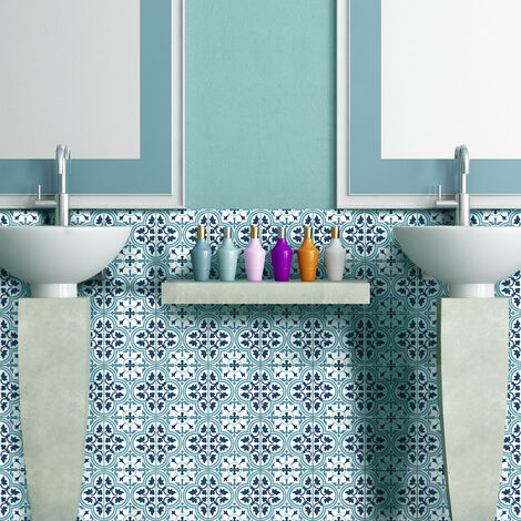 Sticker Mural Carrelage adhésif Cuisine Salle de Bain - 60 STICKERS CARREAUX DE CIMENT AZULEJOS LORETO - 60stickers20x20cm