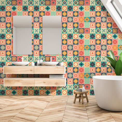 Sticker Mural Carrelage adhésif Cuisine Salle de Bain - 60 STICKERS CARREAUX DE CIMENT AZULEJOS MIGUELA - 60stickers20x20cm