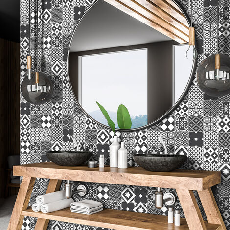 Sticker Mural Carrelage adhésif Cuisine Salle de Bain - 60 STICKERS CARREAUX DE CIMENT AZULEJOS MORICCIO - 60stickers20x20cm