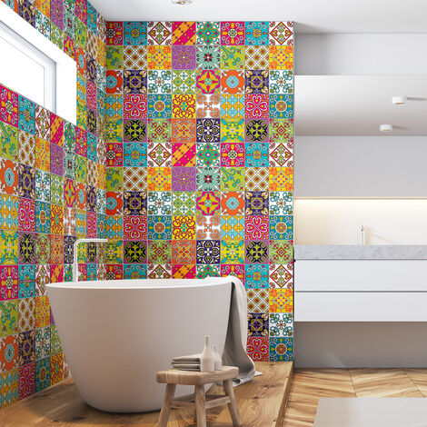 Sticker Mural Carrelage adhésif Cuisine Salle de Bain - 60 STICKERS CARREAUX DE CIMENT AZULEJOS NICOLO - 60stickers20x20cm