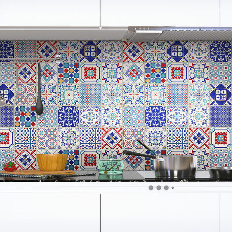 Sticker Mural Carrelage adhésif Cuisine Salle de Bain - 60 STICKERS CARREAUX DE CIMENT AZULEJOS OLIVIERA - 60stickers20x20cm