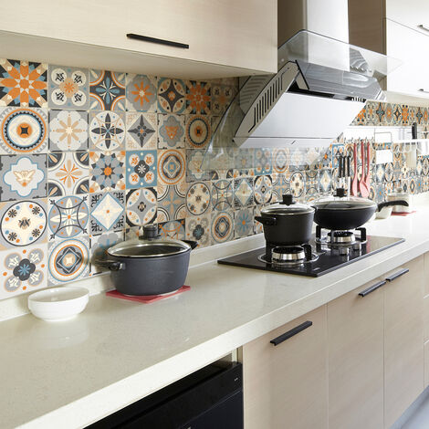 Sticker Mural Carrelage adhésif Cuisine Salle de Bain - 60 STICKERS CARREAUX DE CIMENT AZULEJOS PEPITA - 60stickers20x20cm