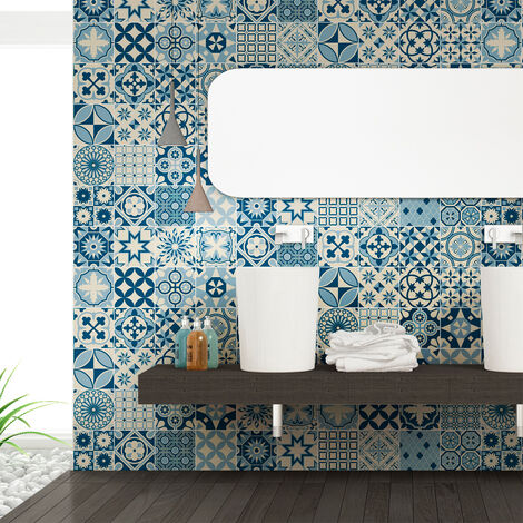 Sticker Mural Carrelage adhésif Cuisine Salle de Bain - 60 STICKERS CARREAUX DE CIMENT AZULEJOS RIANA - 60stickers20x20cm