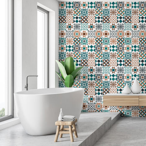 Sticker Mural Carrelage adhésif Cuisine Salle de Bain - 60 STICKERS CARREAUX DE CIMENT AZULEJOS VICINDA - 60stickers20x20cm