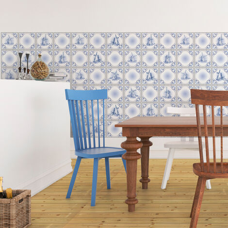 Sticker Mural Carrelage adhésif Cuisine Salle de Bain - 60 STICKERS CARREAUX DE CIMENT DELFT EMMEN - 60stickers20x20cm