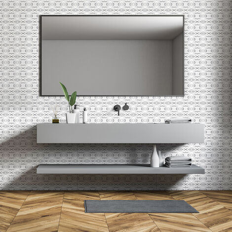 Sticker Mural Carrelage adhésif Cuisine Salle de Bain - 60 STICKERS CARREAUX DE CIMENT EFFET MARBRE GRIS - 60stickers10x10cm