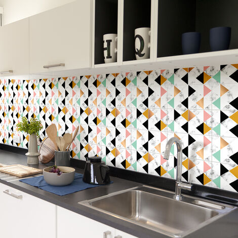Sticker Mural Carrelage adhésif Cuisine Salle de Bain - 60 STICKERS CARREAUX DE CIMENT EFFET MARBRÉ LUXE - 60stickers20x20cm