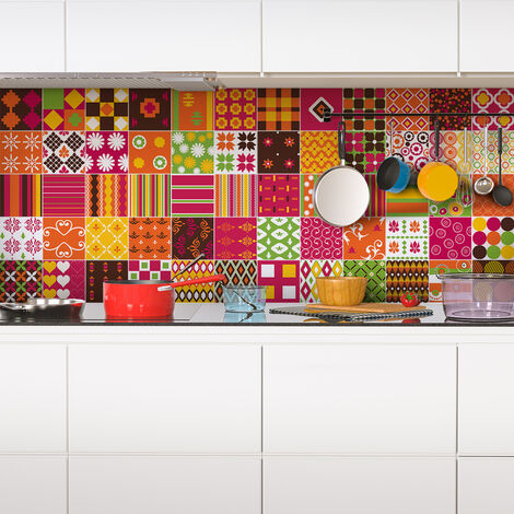 Sticker Mural Carrelage adhésif Cuisine Salle de Bain - 60 STICKERS CARREAUX DE CIMENT ETHNIQUE NIKKO - 60stickers20x20cm