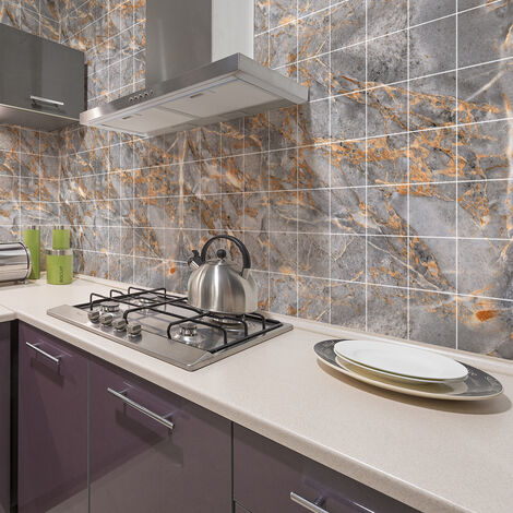 Sticker Mural Carrelage adhésif Cuisine Salle de Bain - 60 STICKERS CARREAUX DE CIMENT MARBRE BRUN DE SAN JOSÉ - 60stickers20x20cm