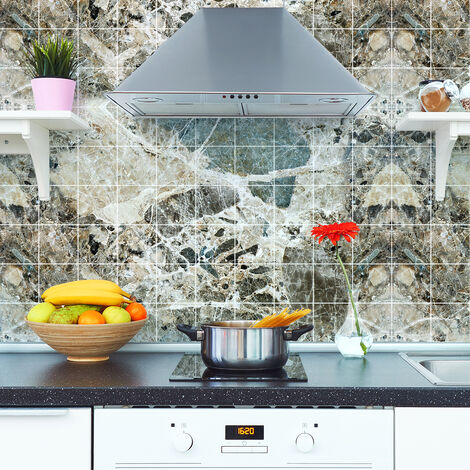 Sticker Mural Carrelage adhésif Cuisine Salle de Bain - 60 STICKERS CARREAUX DE CIMENT MARBRE DE BONDY - 60stickers20x20cm