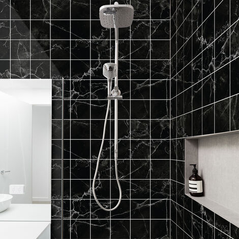 Sticker Mural Carrelage adhésif Cuisine Salle de Bain - 60 STICKERS CARREAUX DE CIMENT MARBRE NOIR DE PALMA - 60stickers10x10cm