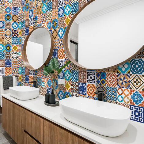 Sticker Mural Carrelage adhésif Cuisine Salle de Bain - 60 STICKERS CARREAUX DE CIMENT MILLO - 60stickers20x20cm
