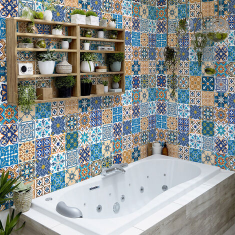 Sticker Mural Carrelage adhésif Cuisine Salle de Bain - 60 STICKERS CARREAUX DE CIMENT REGGIO - 60stickers20x20cm