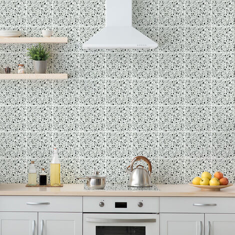 Sticker Mural Carrelage adhésif Cuisine Salle de Bain - 60 STICKERS CARREAUX DE CIMENT TERRAZZO VITO - 60stickers10x10cm
