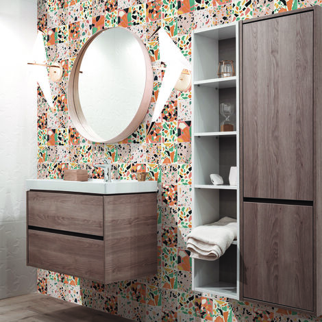 Sticker Mural Carrelage adhésif Cuisine Salle de Bain - 60 STICKERS CARREAUX DE CIMENT TERRAZZO ZOILO - 60stickers20x20cm