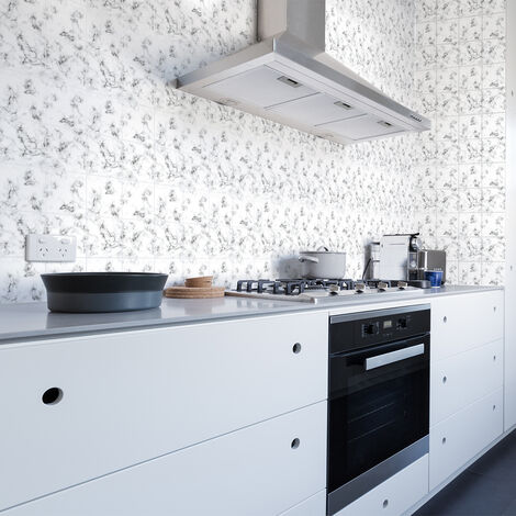 Sticker Mural Carrelage adhésif Cuisine Salle de Bain - 60 STICKERS CARRELAGES EFFET MARBRÉ NOIR ET BLANC - 60stickers10x10cm